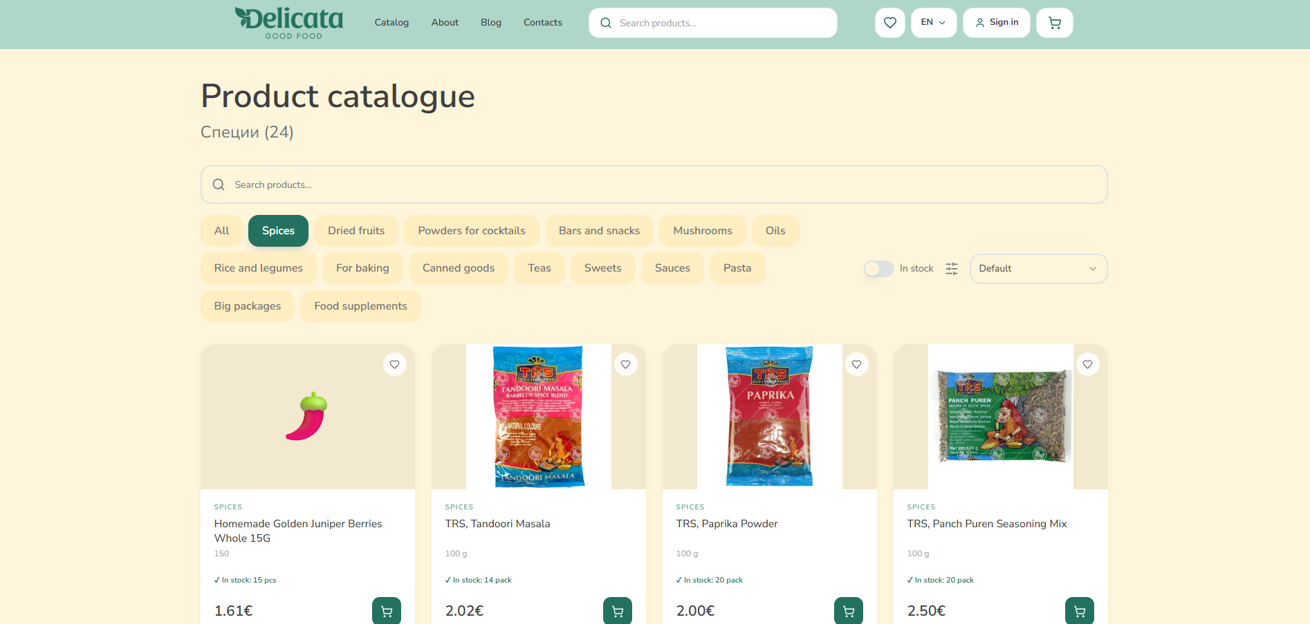 Catalogue — Categories & Filters